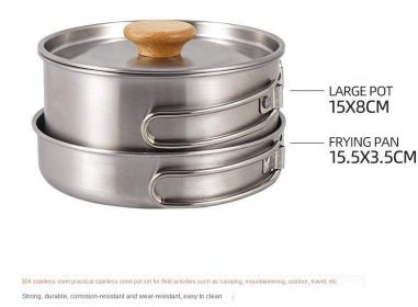 Outdoor hiking 304 stainless steel pot folding handle camping portable frying pan soup pot home picnic cookware set Outdoor hiking 304 stainless steel pot folding handle camping portable frying pan soup pot home picnic cookware set